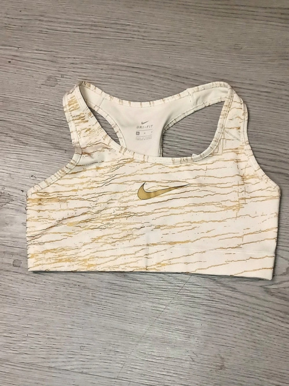 Nike Dri-FIT Racerback Sports Bra White & Yellow Medium